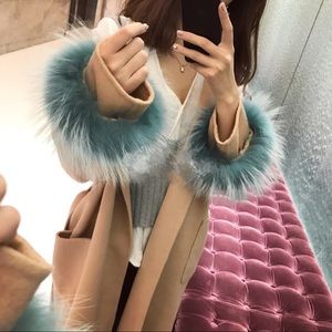 Long wool and cashmere coat with fox fur cuffs